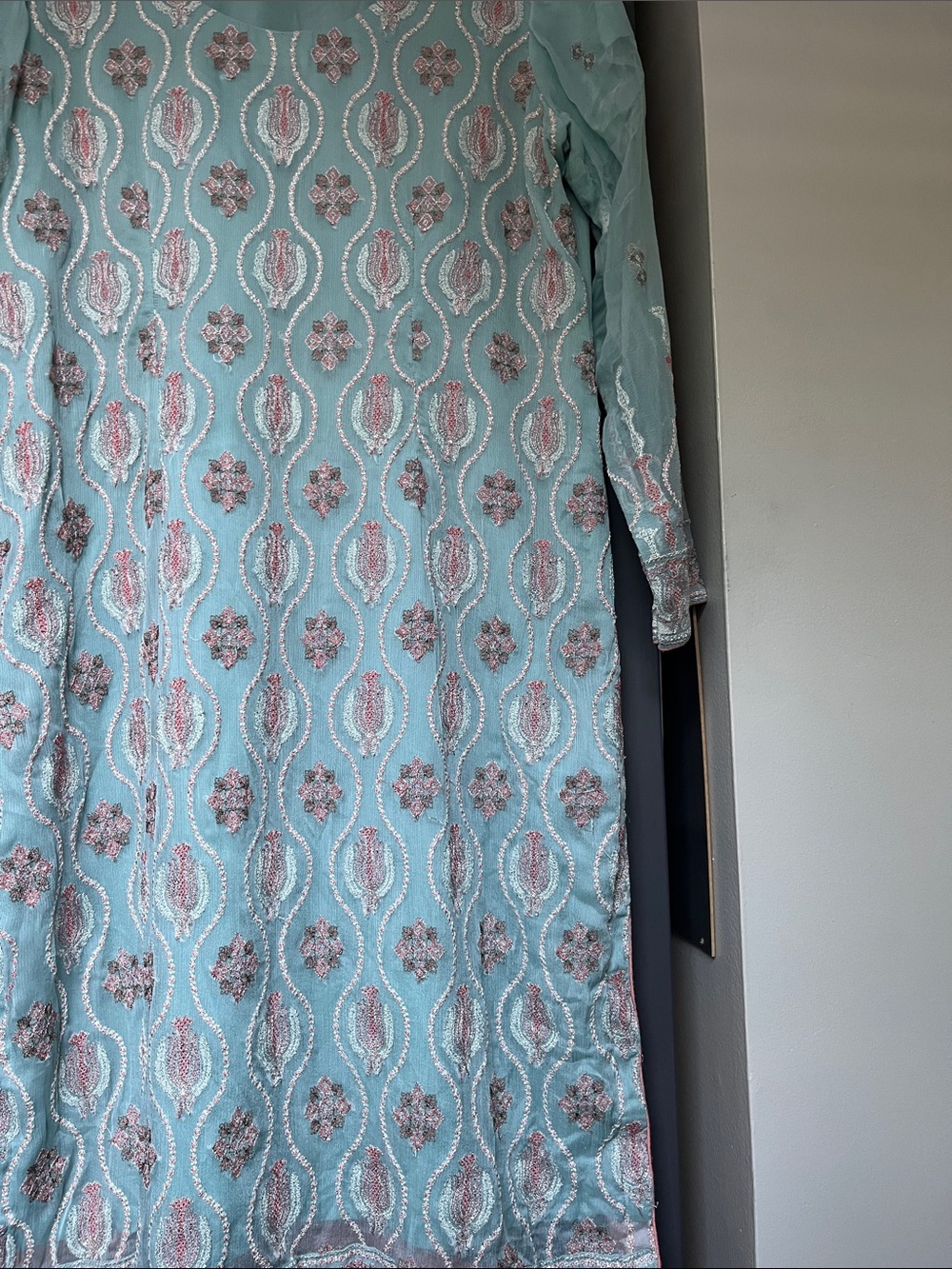 Light Aqua Embroidered Long Tunic top/ shalwar kameez